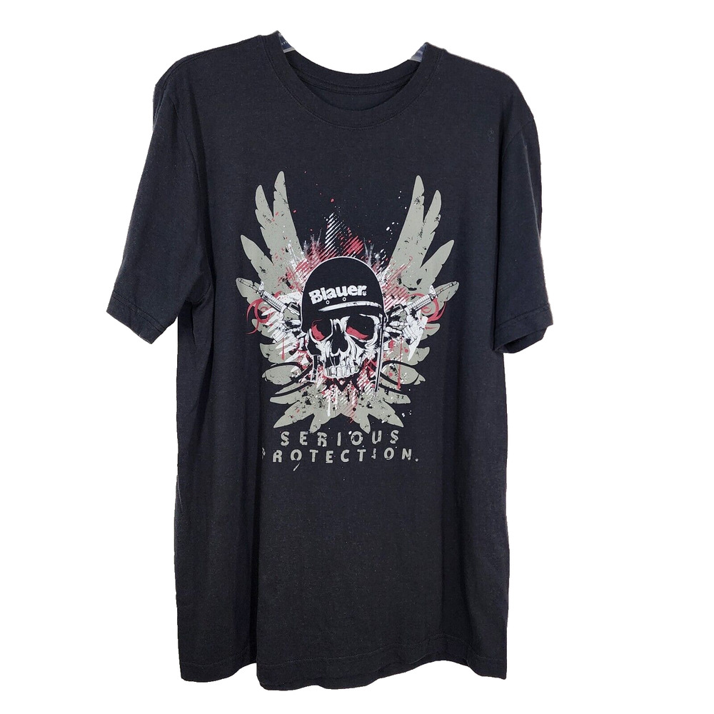 Blauer T Shirt Mens Size Large Black Graphic Print Skull Serious Protection